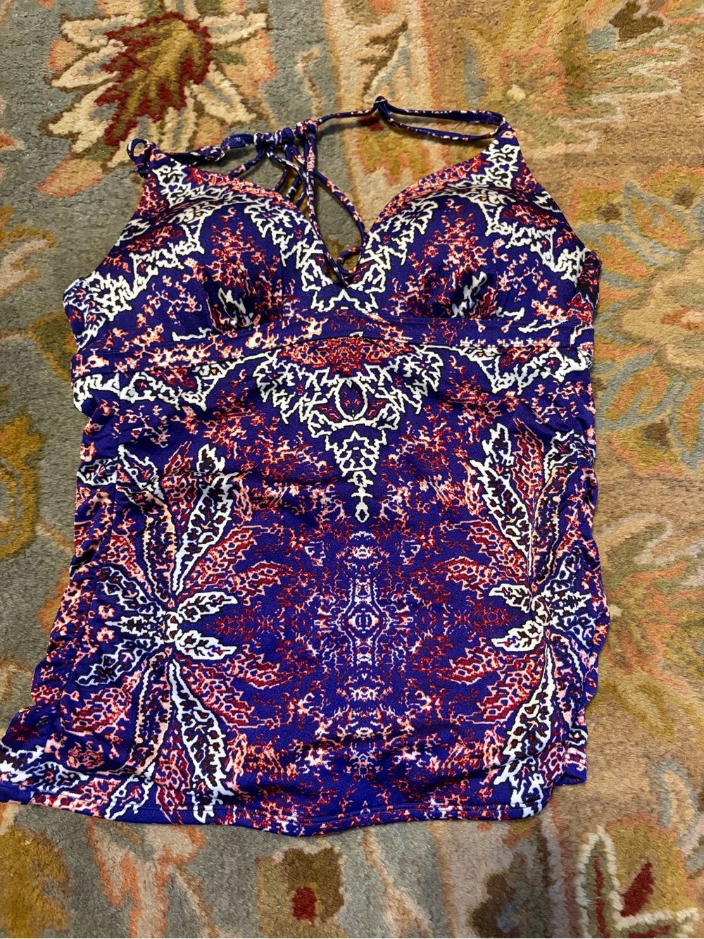 Athleta Women's Navy Blue Patterned Tankini swim top